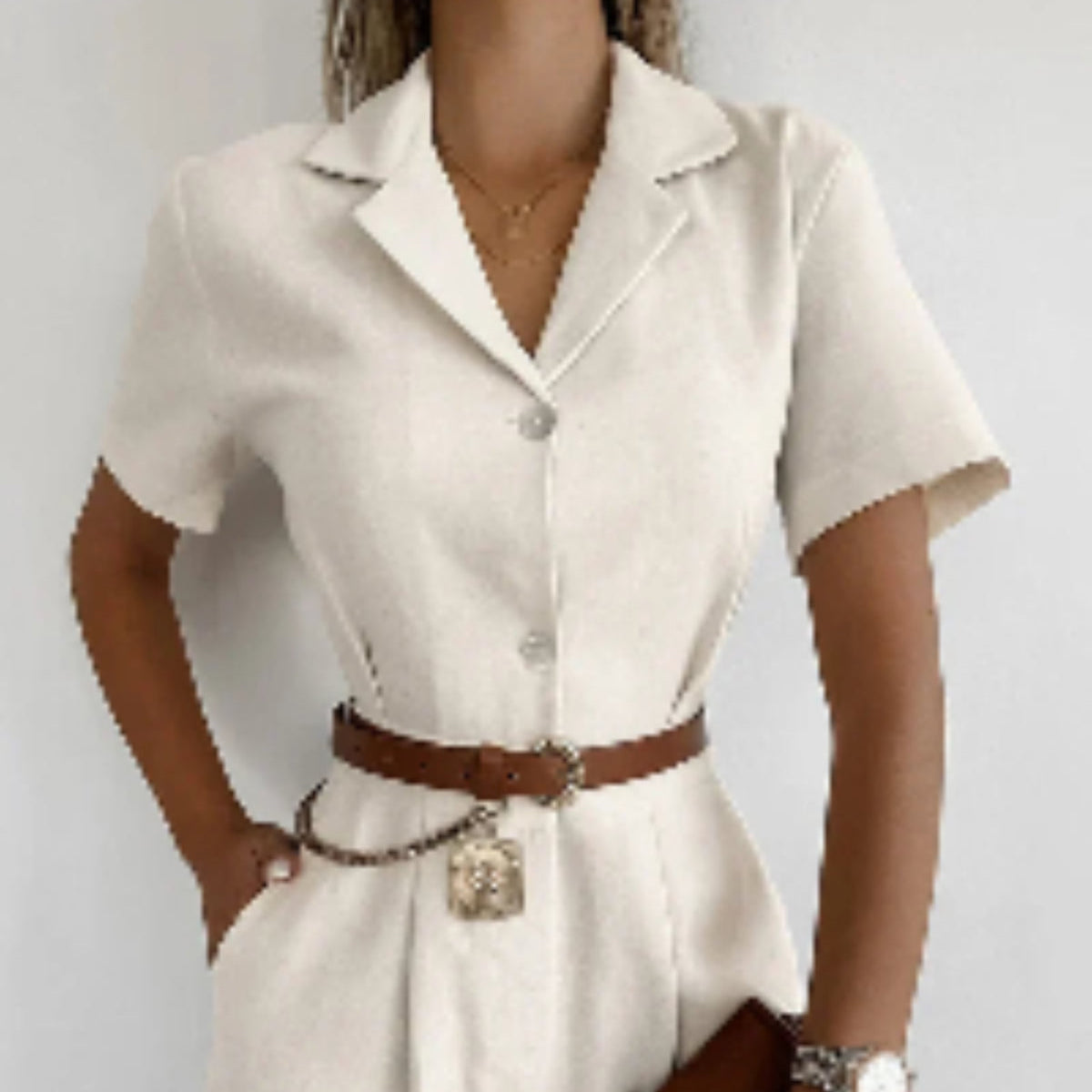 Dame Linned Jumpsuit | Kortærmet Jumpsuit Med Komfortabel Pasform Til Sommerbrug | Vanero
