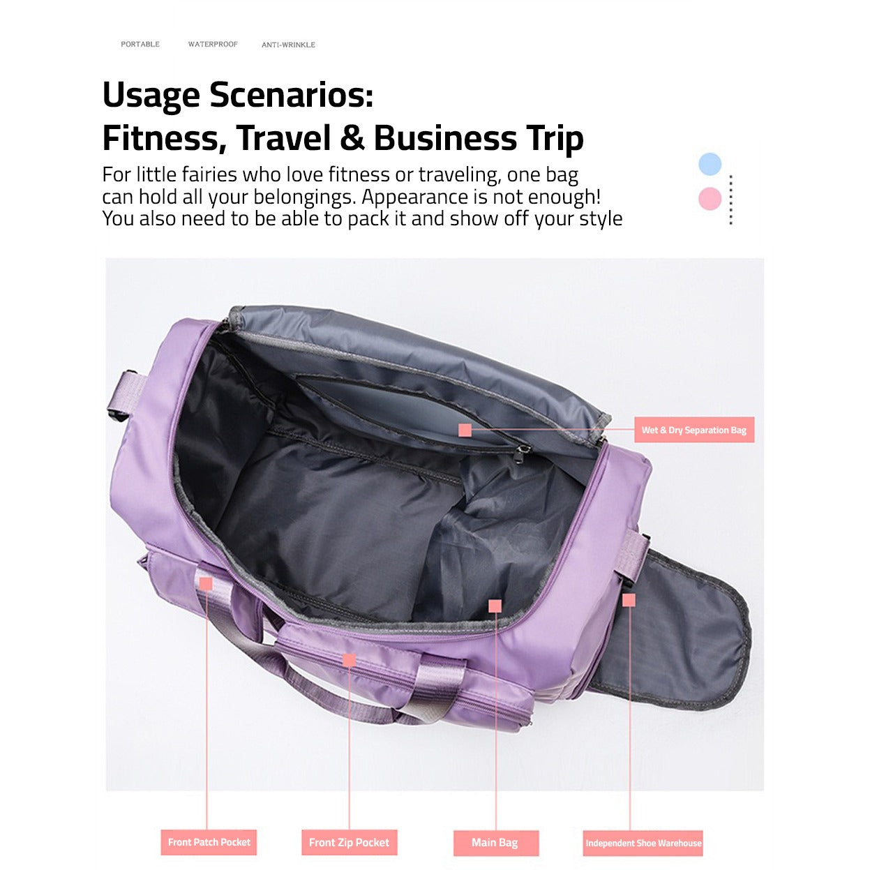 Rejsetaske Vandafvisende Materiale | Unisex Pasform Sportstaske | Skoafsnit Og Opbevaring Til Rejser Træning & Hverdagsbrug | Vanero