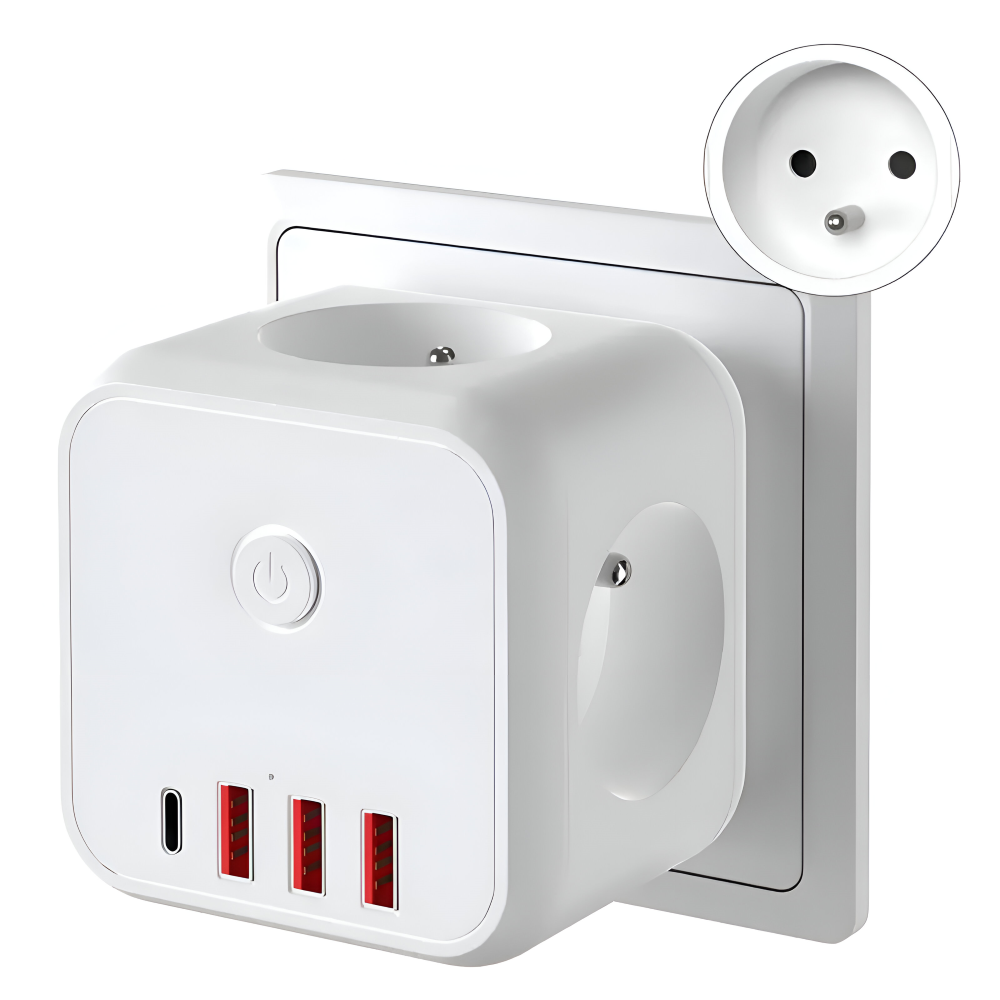 7-i-1 Stikdåse Med USB-Opladning | 3 AC-Udtag 3 USB-A & USB-C-Port | Overspændingsbeskyttelse Til Hjem & Kontor | Vanero