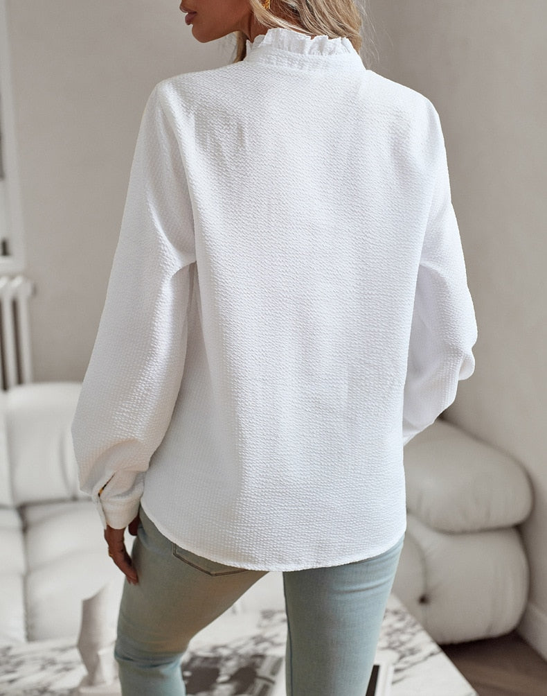 Jade | Stilfuld Flæset Knapbluse l Vanero