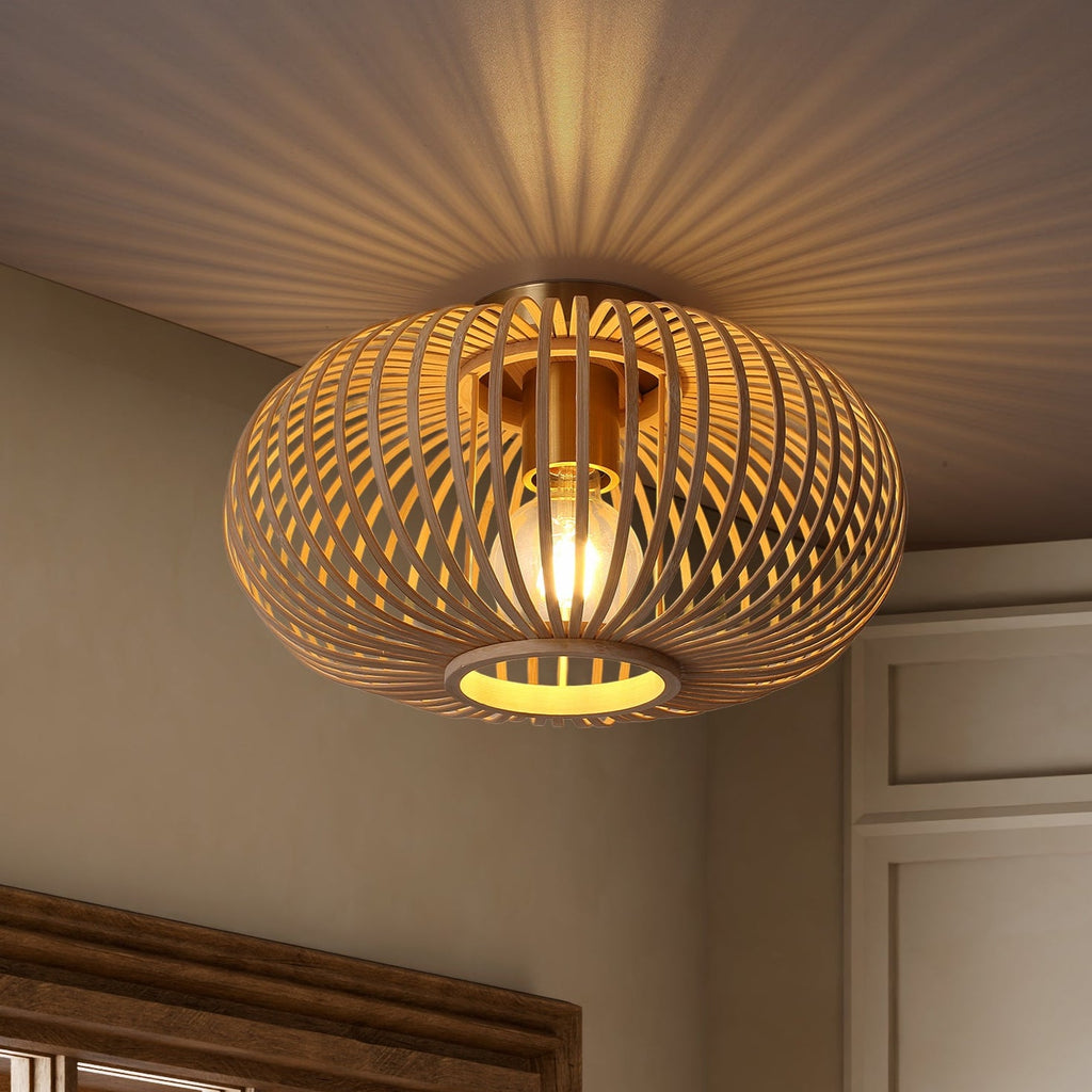Loftlampe Med Flettet Bambusskærm | Ø45 cm Naturfiber Konstruktion | E27 Indendørs Belysning Til Stuer Og Spiseområder | Vanero