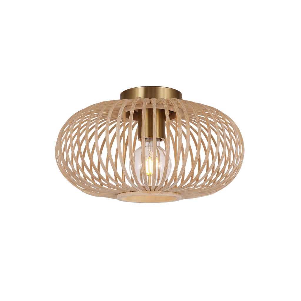 Loftlampe Med Flettet Bambusskærm | Ø45 cm Naturfiber Konstruktion | E27 Indendørs Belysning Til Stuer Og Spiseområder | Vanero