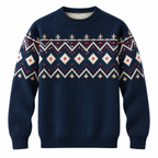 Strikpullover Til Herre | Nordisk Inspireret Jacquard Med Rombe- & Zigzagmønster | Løs Pasform, Rund Hals & Ribbede Manchetter | Vanero
