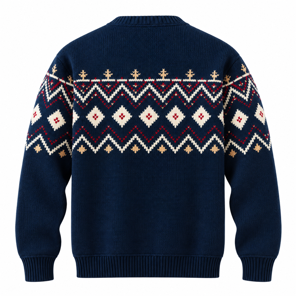 Strikpullover Til Herre | Nordisk Inspireret Jacquard Med Rombe- & Zigzagmønster | Løs Pasform, Rund Hals & Ribbede Manchetter | Vanero