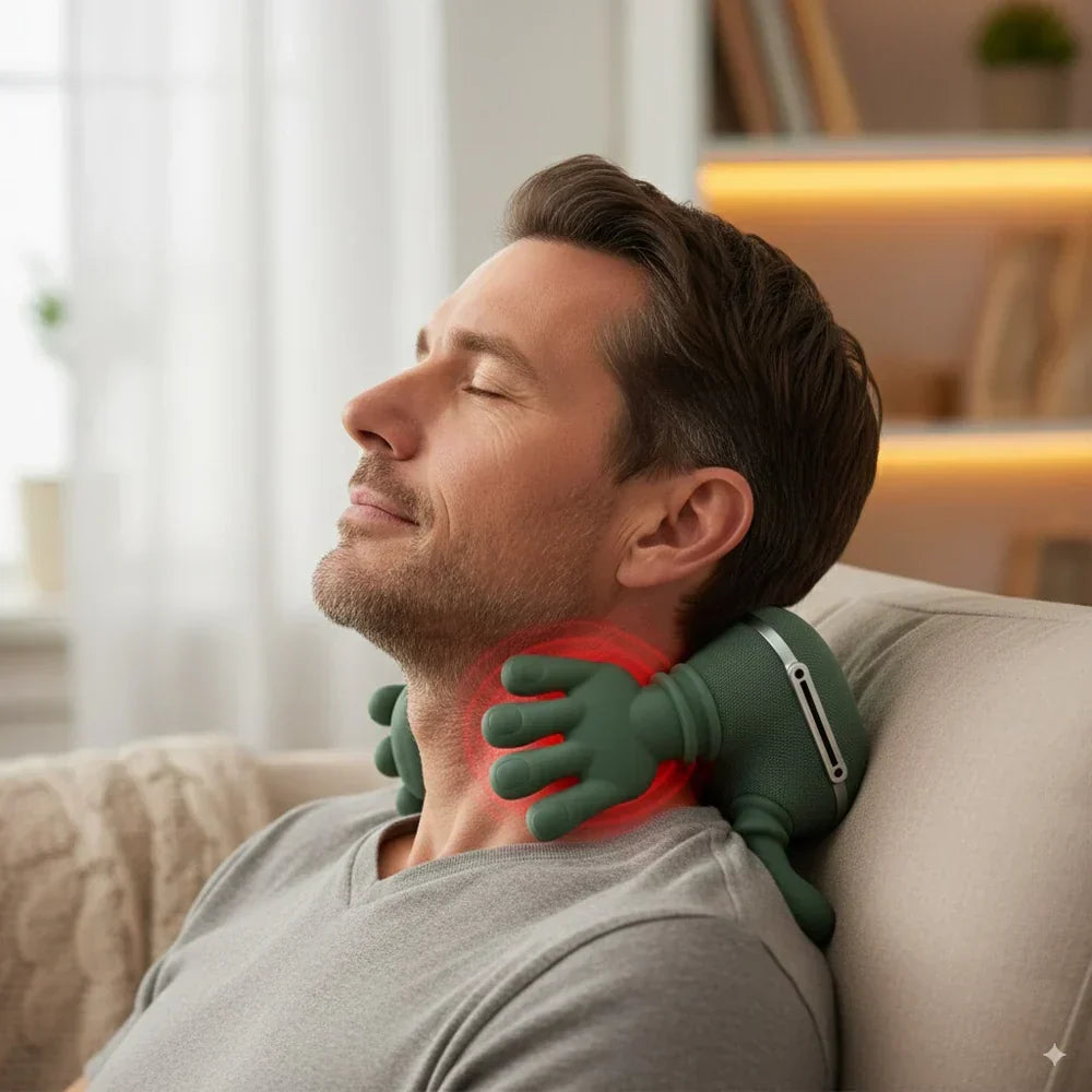 Genopladeligt Massageapparat | Vibration, Tryk & Varmefunktion | USB-C Massager Til Nakke, Ryg, Arme & Ben | Vanero
