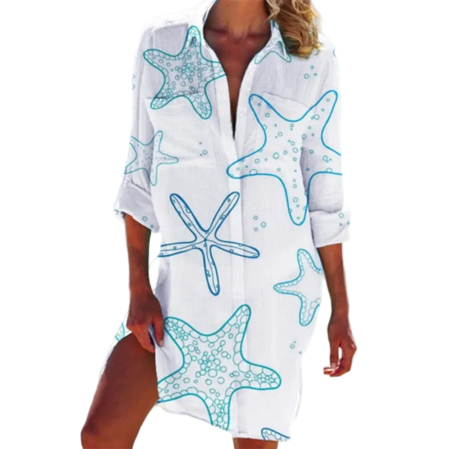Dame Bluse Med Blomsterprint | Løstsiddende Kortærmet Knapbluse I Bomuldsblanding | Hverdagsbrug | Vanero
