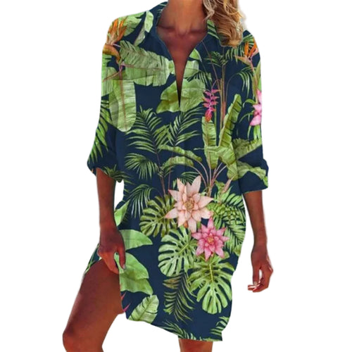 Dame Bluse Med Blomsterprint | Løstsiddende Kortærmet Knapbluse I Bomuldsblanding | Hverdagsbrug | Vanero