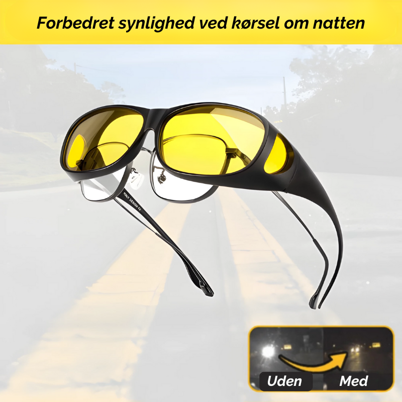 Natkørselsbriller Med Gule Linser | Genskinsreducerende Polycarbonatdesign | Bilkørsel, Cykling & Aftenbrug | Vanero