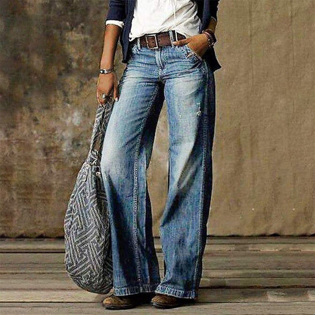Dame Jeans Denim | Løs Pasform Baggy Jeans Med Afslappet Silhuet | Knap- Og Lynlåslukning Til Hverdagsbrug & Fritid | Vanero