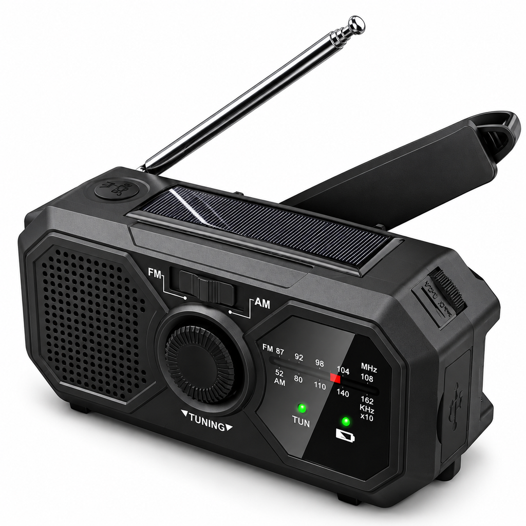 Nødradio Med Solceller og Håndsving | AM FM NOAA Modtagelse | Lommelygte SOS-Alarm og USB-Opladning | Vanero