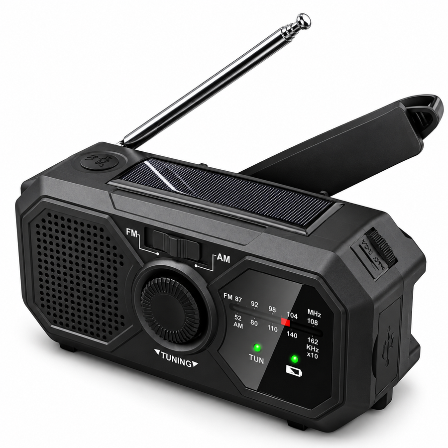 Nødradio Med Solceller og Håndsving | AM FM NOAA Modtagelse | Lommelygte SOS-Alarm og USB-Opladning | Vanero