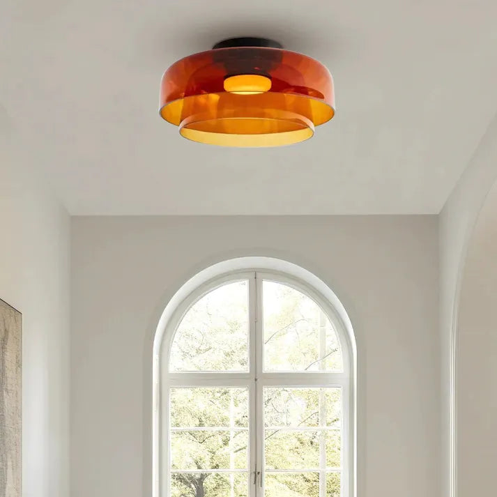 Glas Loftlampe Med Metalkonstruktion | E27 Loftbelysning Til Indendørs Brug | Fås I Ravglas Eller Klart Glas | Vanero