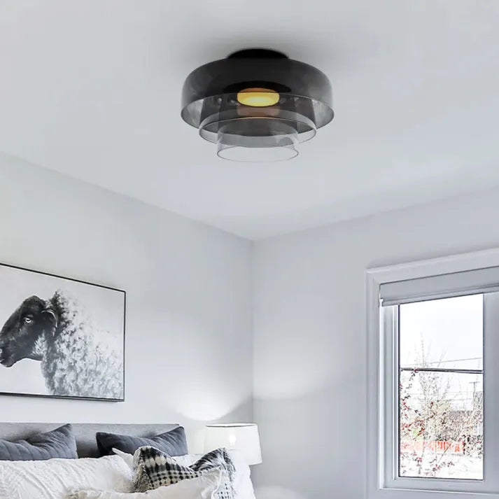 Glas Loftlampe Med Metalkonstruktion | E27 Loftbelysning Til Indendørs Brug | Fås I Ravglas Eller Klart Glas | Vanero