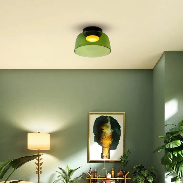Glas Loftlampe Med Metalkonstruktion | E27 Loftbelysning Til Indendørs Brug | Fås I Ravglas Eller Klart Glas | Vanero