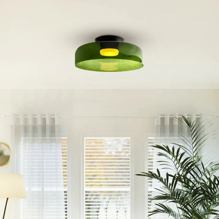 Glas Loftlampe Med Metalkonstruktion | E27 Loftbelysning Til Indendørs Brug | Fås I Ravglas Eller Klart Glas | Vanero
