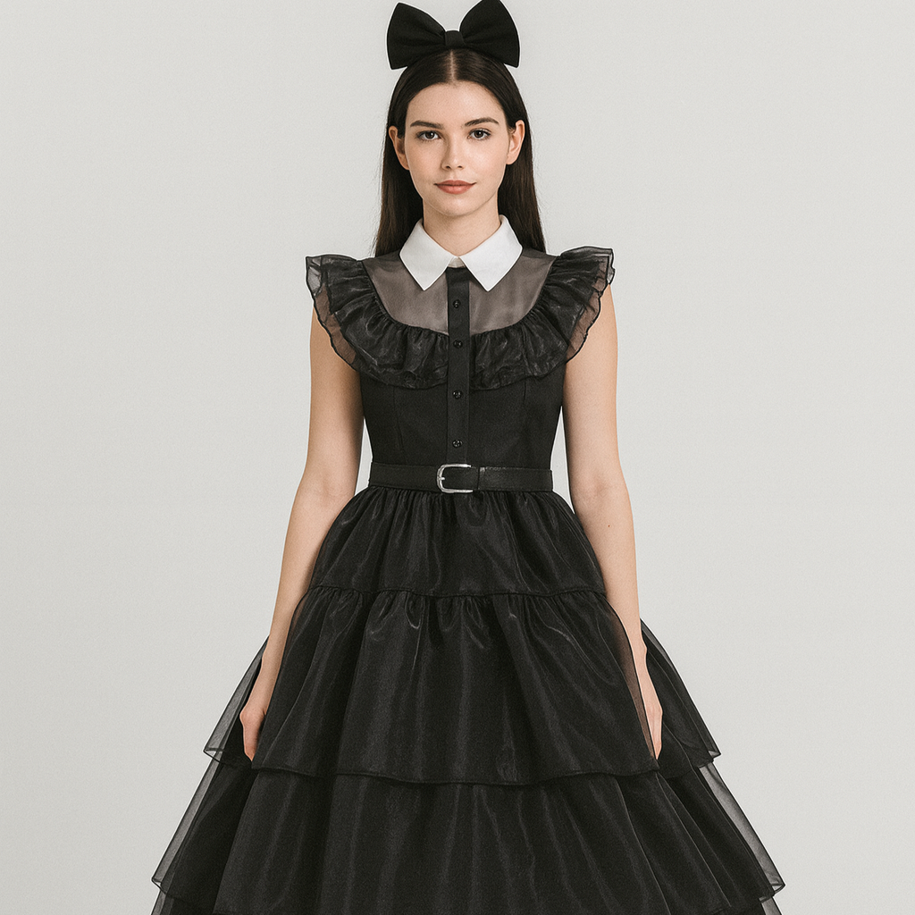 Dame Gothic Netkjole Lagdelt Mesh Design | Flowende Cosplay Silhuet | Temafester & Cosplay Arrangementer | Vanero
