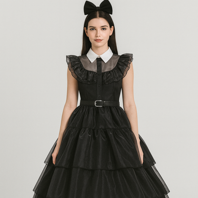 Nythera | Gothic Cosplay Net Dress med Lagkrave | Vanero