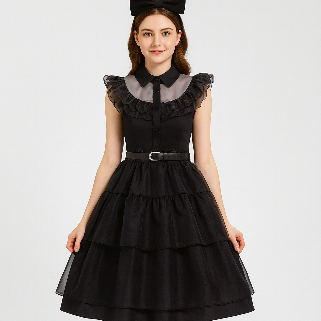 Dame Gothic Netkjole Lagdelt Mesh Design | Flowende Cosplay Silhuet | Temafester & Cosplay Arrangementer | Vanero