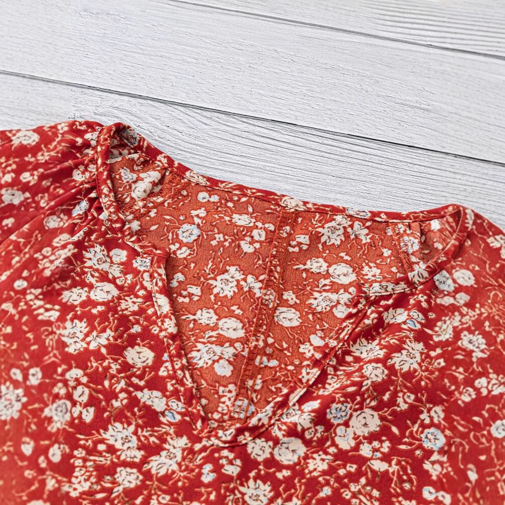Dame Bluse Polyesterblanding | Almindelig Pasform Bluse Med Blomsterprint | V-Hals Langærmet Design Til Hverdagsbrug | Vanero