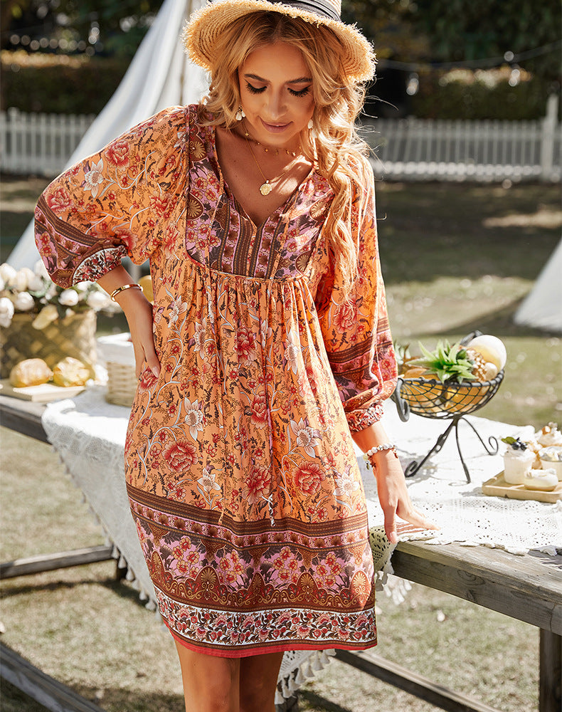 Boho Blomstret Sommerkjole | 100% Bomuld | Afslappet & Stilfuld l Vanero