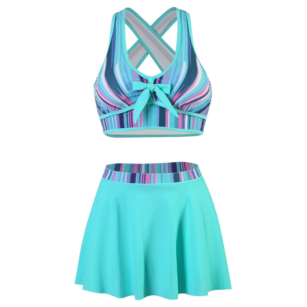 Damebadetøjssæt Polyester Spandex | Sports-BH Top og Højtaljede Bikinitrusser | Printet Design til Strand- og Poolbrug | Vanero