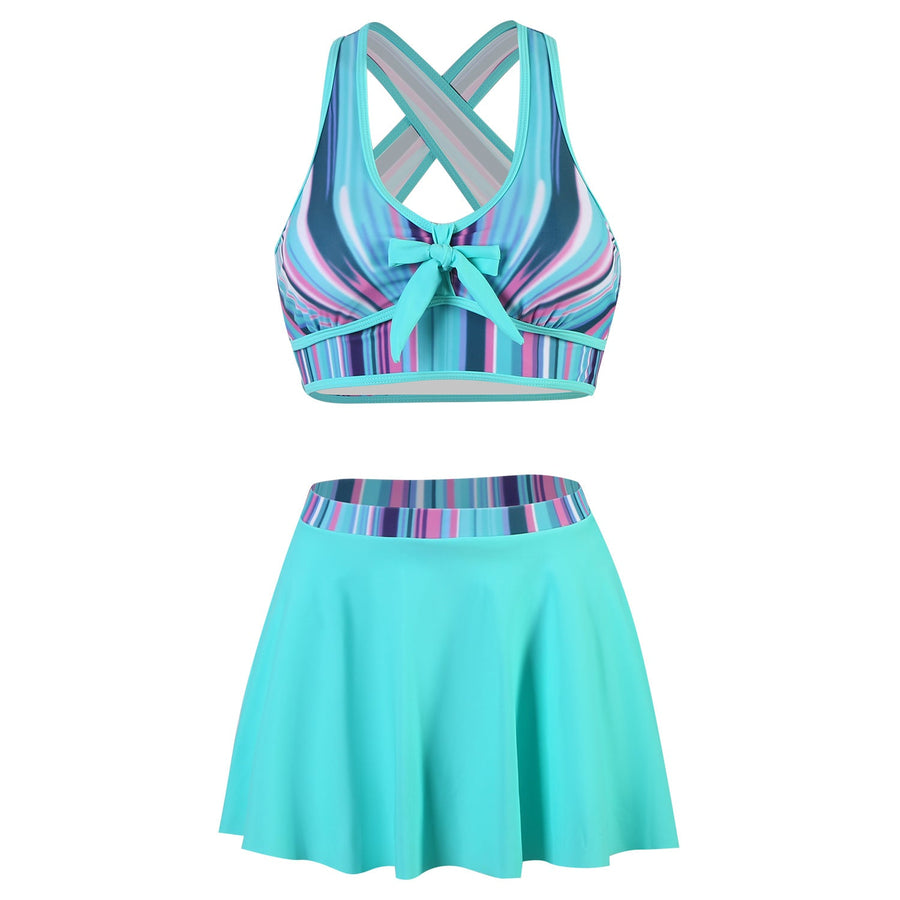 Damebadetøjssæt Polyester Spandex | Sports-BH Top og Højtaljede Bikinitrusser | Printet Design til Strand- og Poolbrug | Vanero