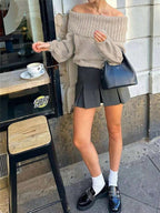 Dametrøje Børstet Tekstilmateriale | Afslappet Pasform Sweater | Off-Shoulder Design til Hverdags- & Køligt Vejr Brug | Vanero