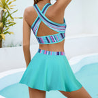 Damebadetøjssæt Polyester Spandex | Sports-BH Top og Højtaljede Bikinitrusser | Printet Design til Strand- og Poolbrug | Vanero