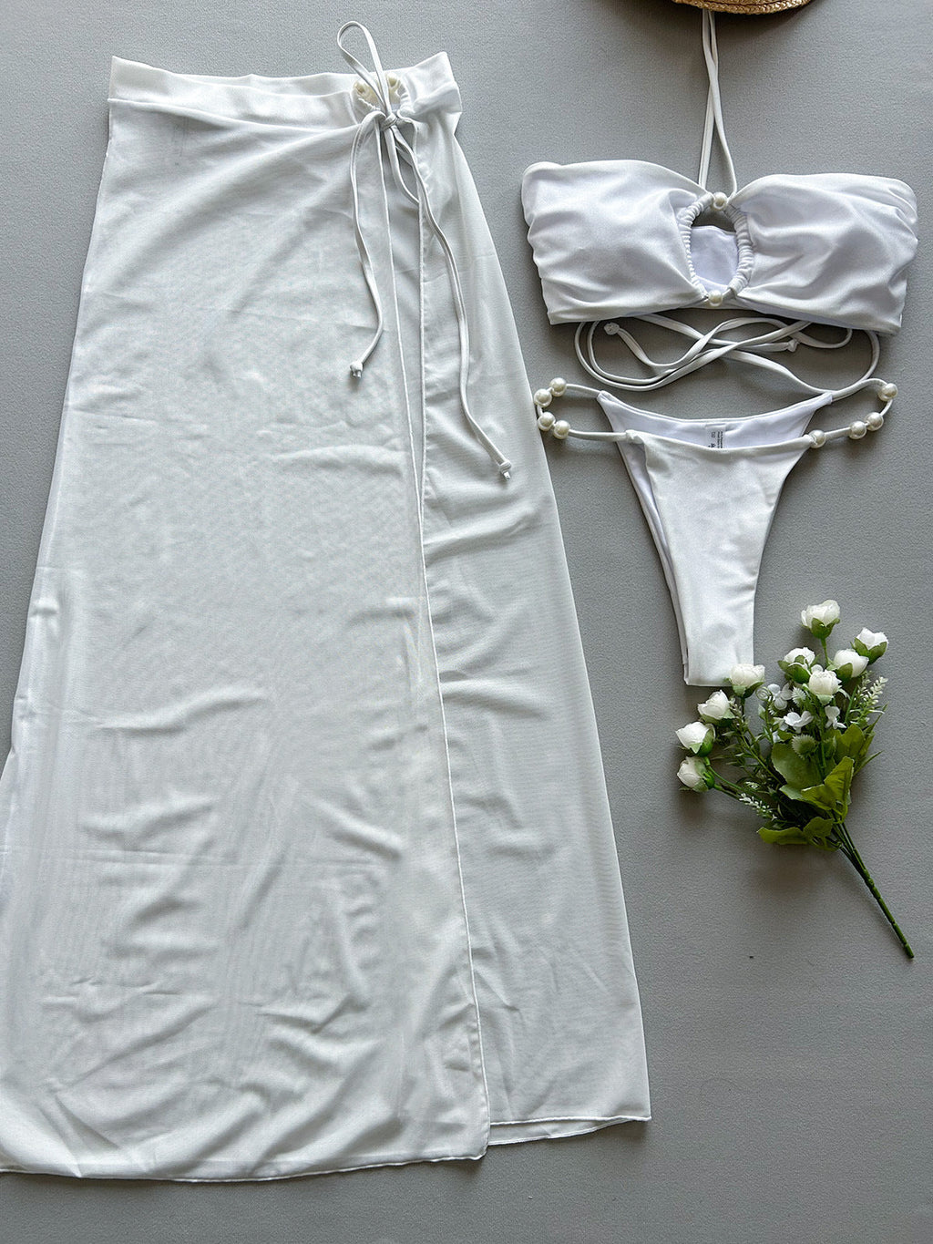 Damebadetøjssæt Polyester Spandex | 3-Delt Badetøj med Bikini og Cover-Up | Nederdel til Strand- og Poolbrug | Vanero
