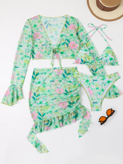 Dame Badetøjssæt Med Blomsteroverdel Og Triangle Bikini | Feminint Og Sommerligt | Vanero