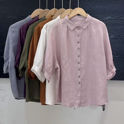 Relaxed Fit Damebluse Med Knappelukning Og Oprullelige Ærmer | Komfortabel Bluse Til Hverdagsbrug | Vanero