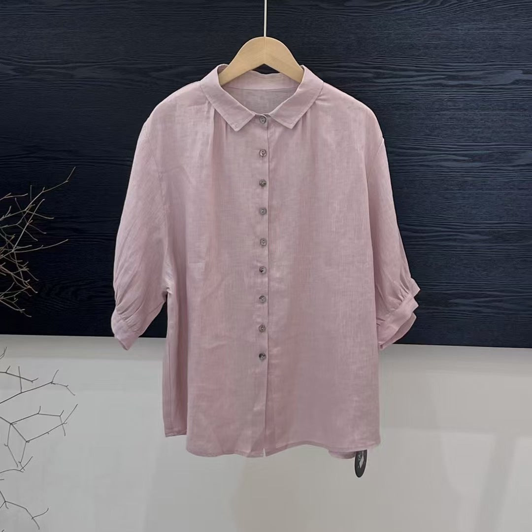 Relaxed Fit Damebluse Med Knappelukning Og Oprullelige Ærmer | Komfortabel Bluse Til Hverdagsbrug | Vanero