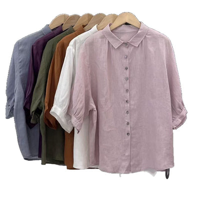Relaxed Fit Damebluse Med Knappelukning Og Oprullelige Ærmer | Komfortabel Bluse Til Hverdagsbrug | Vanero