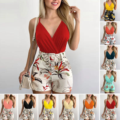Dame | Floral Print Wrap Bodysuit Romper | Elegant & Komfortabel | Vanero