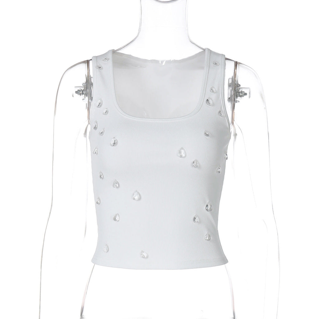 Dame Crop Top Polyester | Afslappet Pasform Crop Top | Kortærmet Design med Dekorativ Detalje til Fritids- og Festivalbrug | Vanero