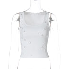 Dame Crop Top Polyester | Afslappet Pasform Crop Top | Kortærmet Design med Dekorativ Detalje til Fritids- og Festivalbrug | Vanero
