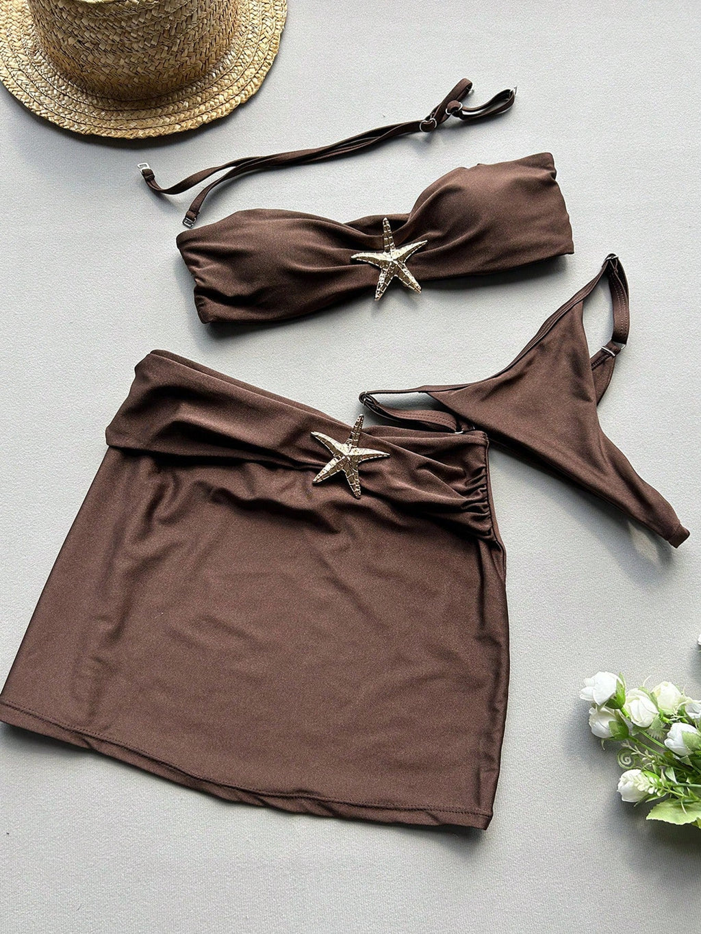 Dame Bandeau Badetøj | Badetøjsæt med Nederdelsoverlay | Polyester og Spandex til Strand og Pool | Vanero