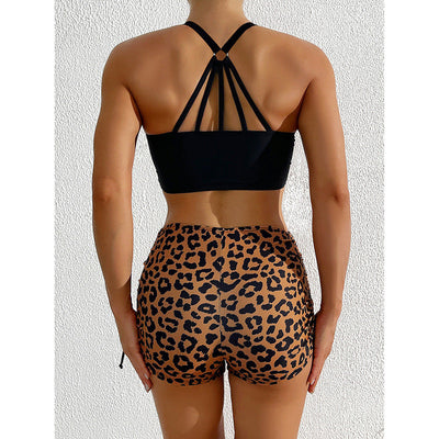 Dame Sporty Badetøj | Sæt Med Trendy Bh Og Shorts I Leopardmønster | Vanero