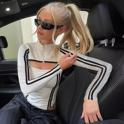 Dame | Langærmet Bodysuit Med Kreativt Cut-Out-Design Og Sporty Accenter | Elegant & Moderne | Vanero