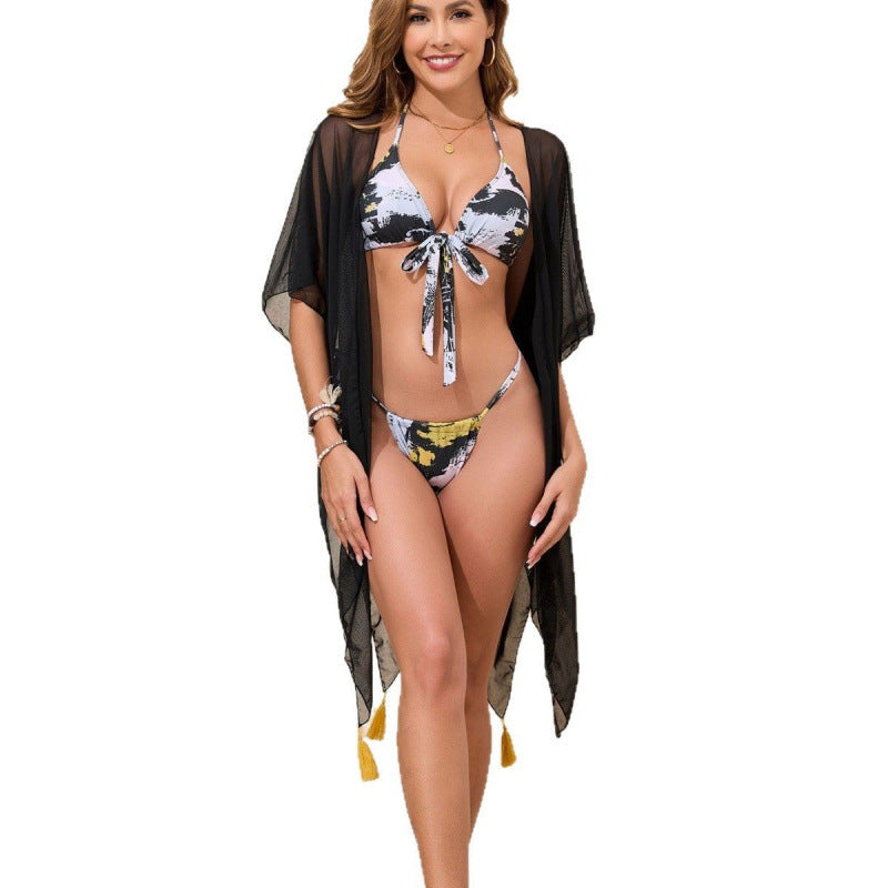 Dame Badetøj Sæt Med Moderigtig Kimono Og Trendy Bikini | Chic Strandstil | Vanero