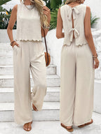 Dame Jumpsuit Bomuldsblanding | Relaxed Fit Jumpsuit med Blondeindsats | Bredde Ben Design til Hverdagsbrug & Sociale Arrangementer | Vanero