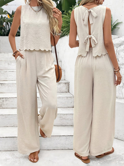 Dame | afslappet jumpsuit med elegant laceindsats og bred ben stilla | vanero