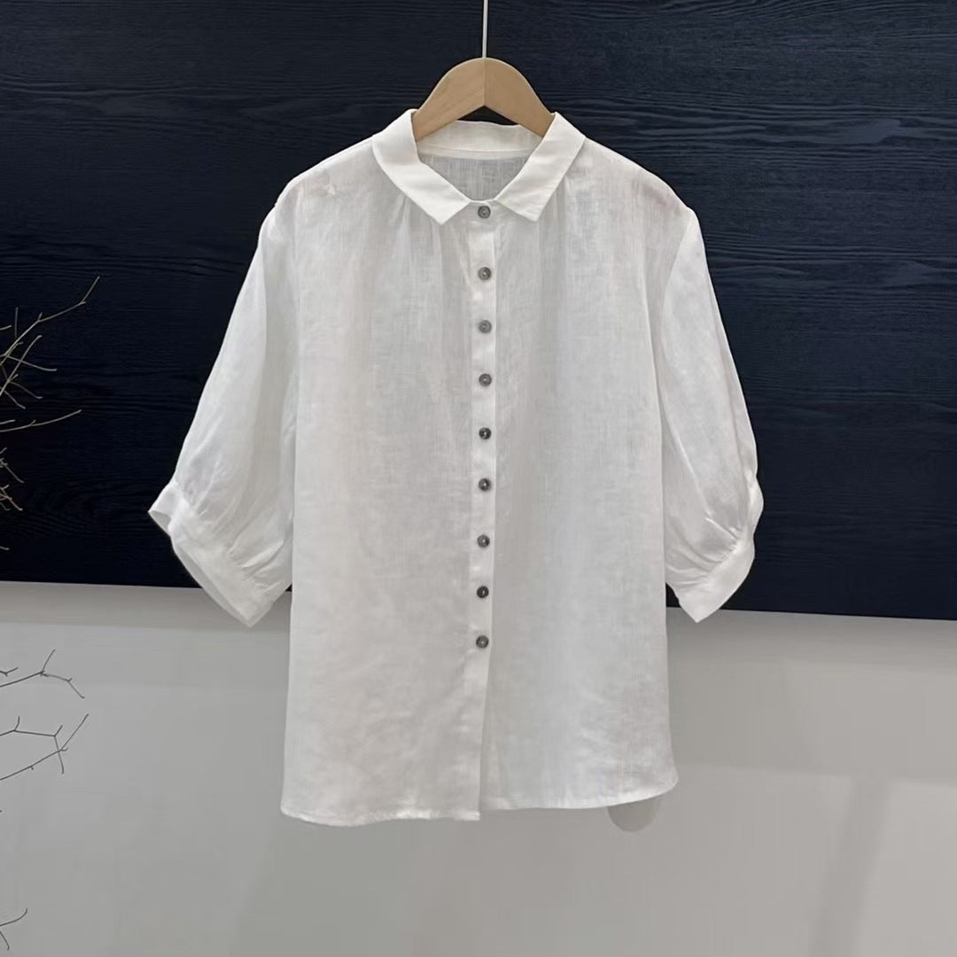 Relaxed Fit Damebluse Med Knappelukning Og Oprullelige Ærmer | Komfortabel Bluse Til Hverdagsbrug | Vanero