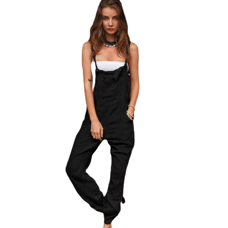Dame Jumpsuit Bomulds-Polyesterblanding | Relaxed Fit Jumpsuit | Justerbare Stropper Design til Hverdagsbrug & Fritidsaktiviteter | Vanero