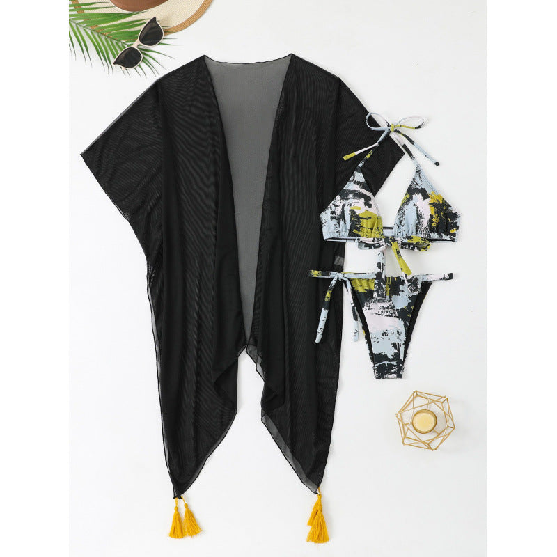 Dame Badetøj Sæt Med Moderigtig Kimono Og Trendy Bikini | Chic Strandstil | Vanero