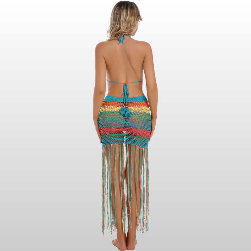 Damebadetøjssæt Bomuldsblanding Polyester Spandex | Badetøj med Hæklet Design | Frynsedetaljer til Strand- og Sommerbrug | Vanero