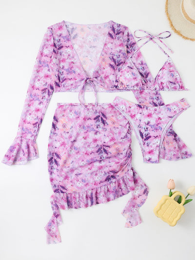 Dame Badetøjssæt Med Blomsteroverdel Og Triangle Bikini | Feminint Og Sommerligt | Vanero