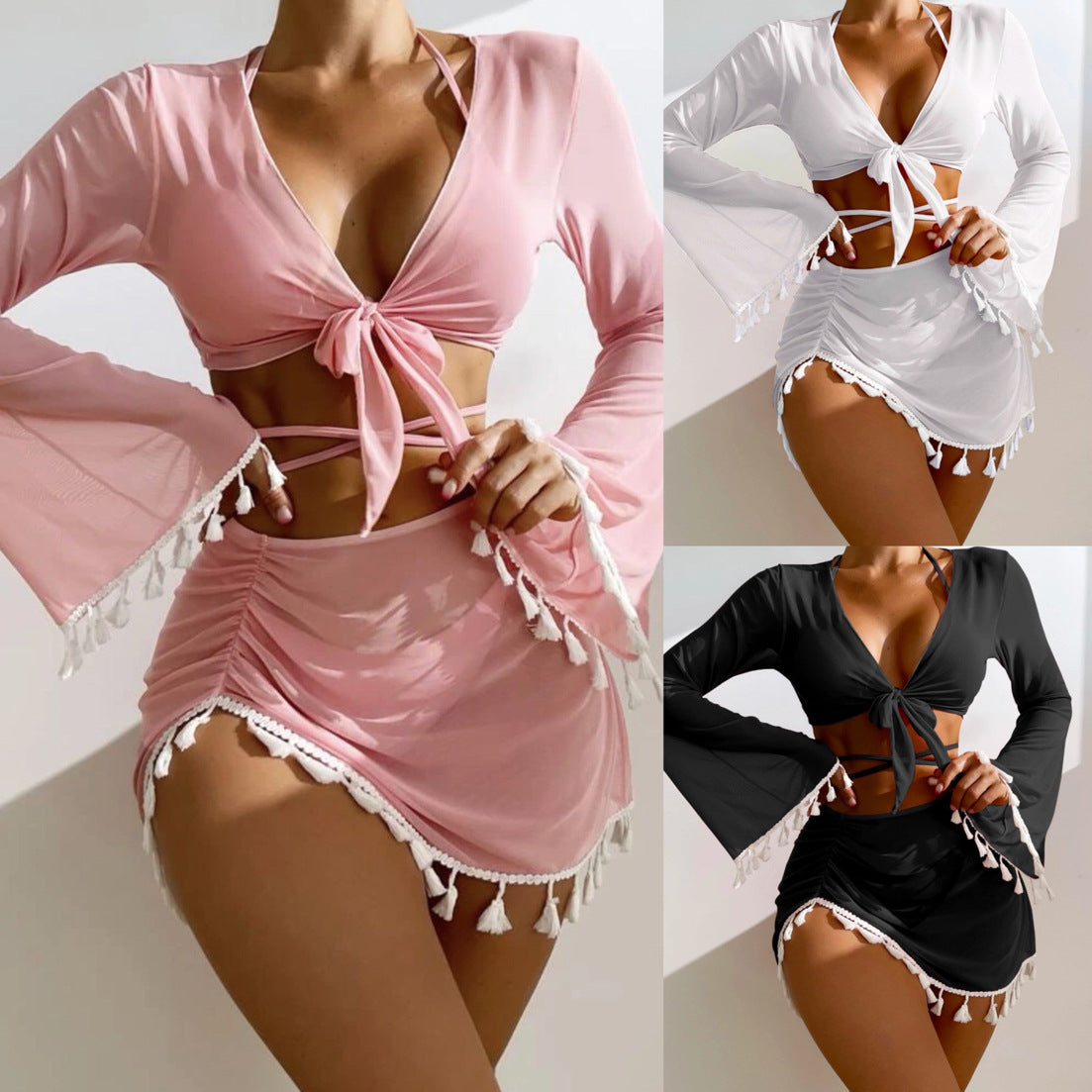 Dame Badetøjssæt Med Elegant Indpakningsoverdel Og Legesyg Nederdel | Trendy Strandlook | Vanero