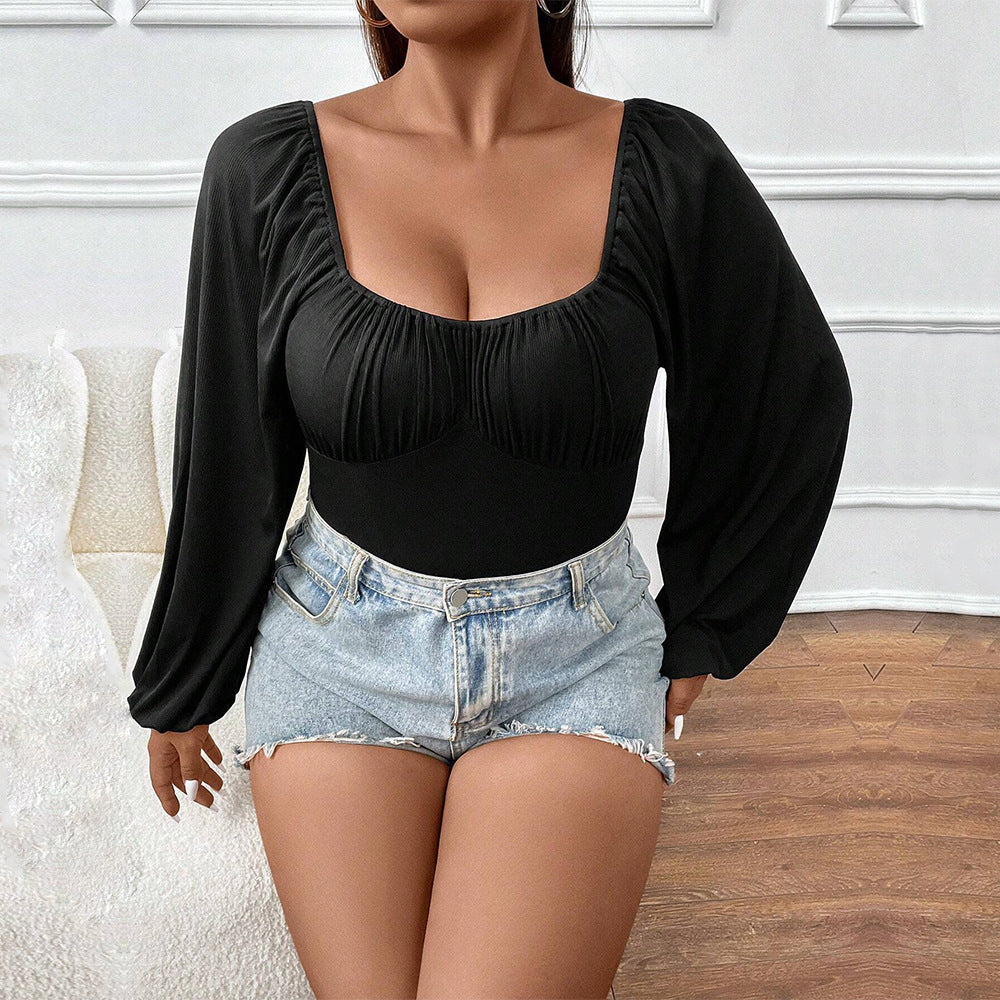 Dame | figursyet langærmet bodysuit med rynkede detaljer stilla | vanero