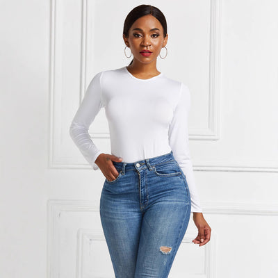 Damer | Langærmet Bodysuit Med Figursyende Snit Og Elegant Rundhalset | Komfortabel & Stilfuld | Vanero